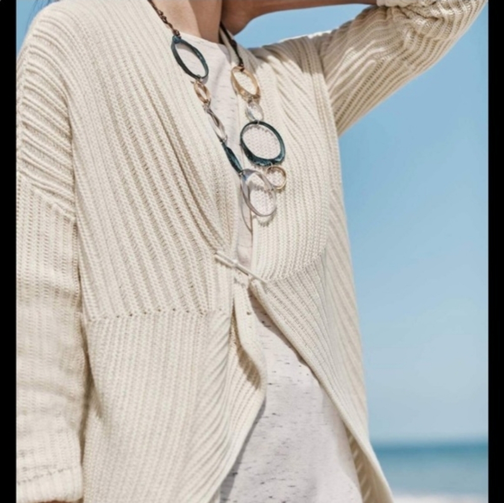 Pure Jill Women's Tan Relaxed Open Knit Cardigan Sweater Sz M Lagenlook Office - Picture 2 of 8